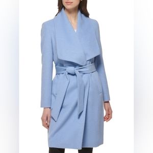 Cole Haan Blue Wool Blend Wrap Coat sz 4